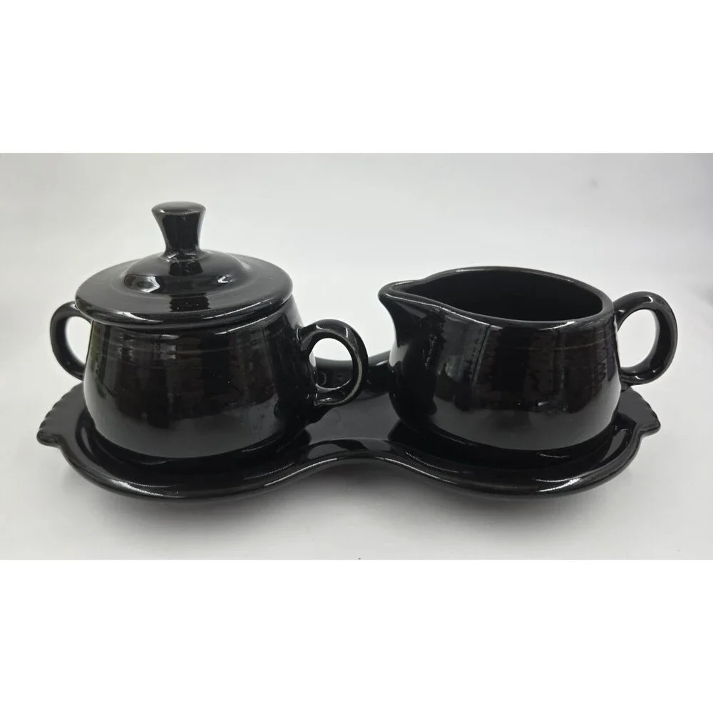 Fiesta Black Cream & Sugar Set Lid Tray Ceramic Fiestaware 4 Pieces